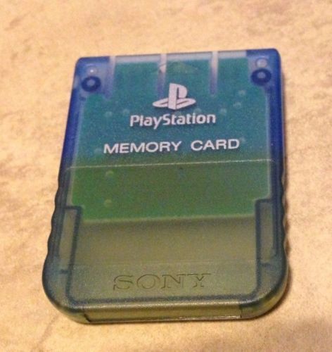 Playstation 1 Official Sony Brand memory card Clear Island BLUE discolored one