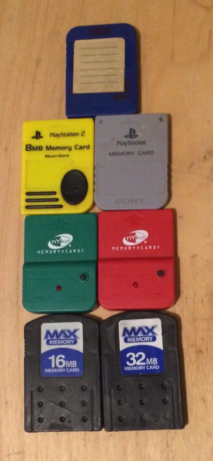 Lot of 7 Sony Playstation 2 PS2 Memory Cards 32 MB 16 MB