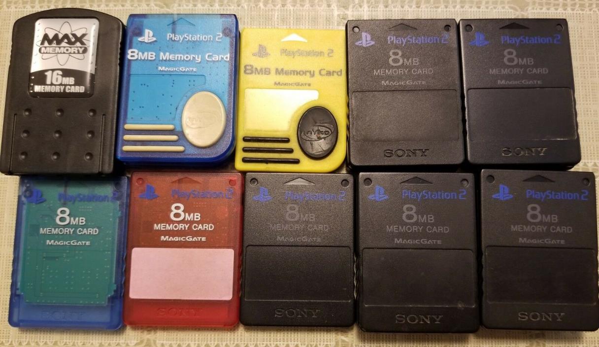 PS2 Memory Card Lot (16) OEM Playstation 2 Nyko Max Memory Blue Red 8MB