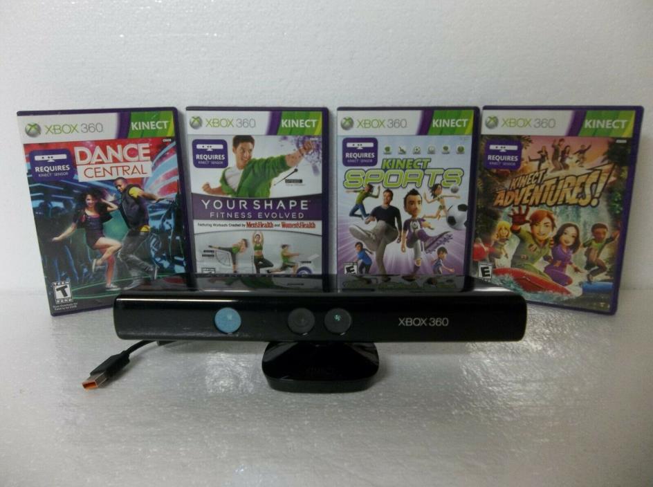 Microsoft Xbox 360 Official Kinect Motion Sensor Bar & 4 Video Game Combo Bundle