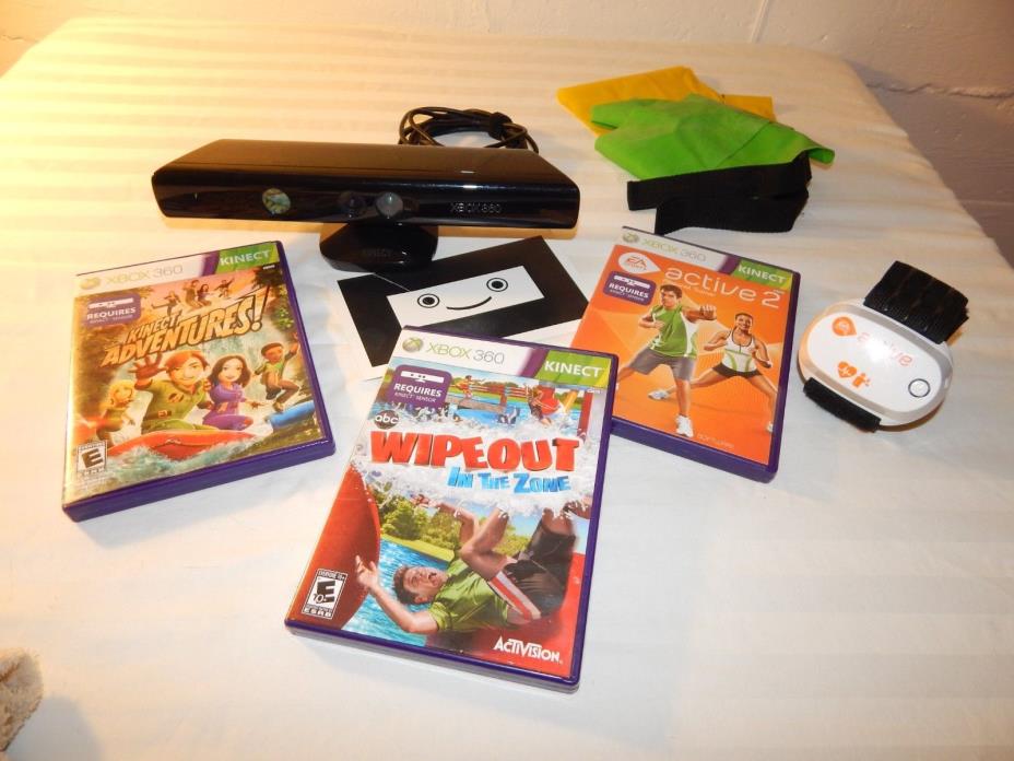 Xbox 360 Kinect Sensor & 3 Game Lot with Extras - Excellent Condition