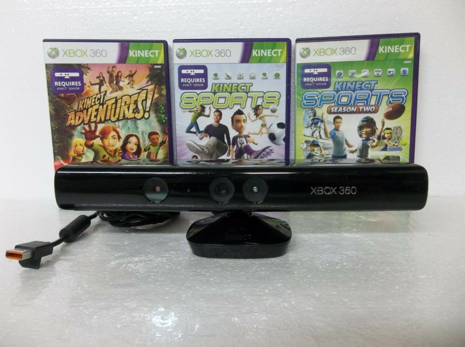 Microsoft Xbox 360 Official Kinect Motion Sensor Bar & 3 Video Game Combo Bundle