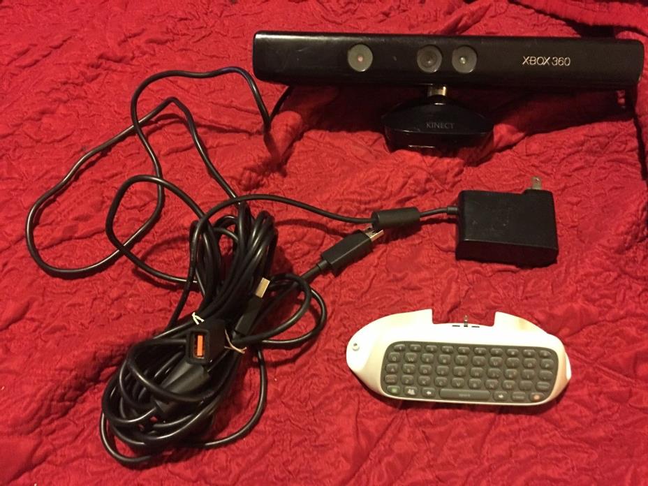 (2) XBOX 360 KINECT SENSOR W/1 SET CORDS & KEYBOARD ATTACHMENT CONTROLLER