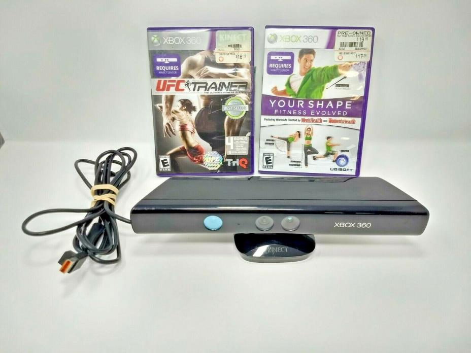 Black Xbox 360 Kinect Sensor 1414 & Games Bundle~UFC Trainer /Your Shape Fitness