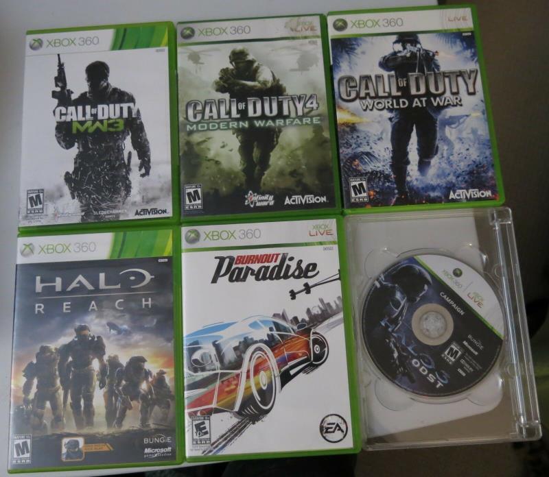 Lot of 6 Microsoft Xbox 360 Games Halo Call of Duty Burnout Paradise