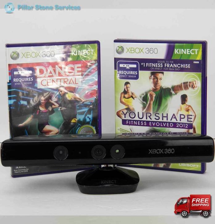 Genuine Microsoft XBOX 360 Kinect Motion Sensor Bar Model 1414 Black + 2 Games