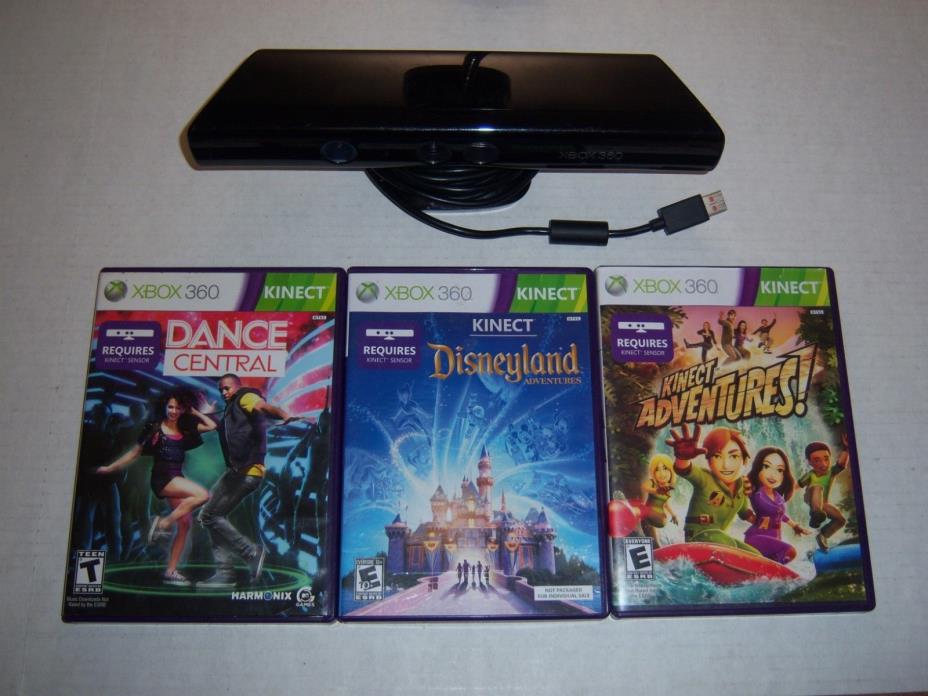 Xbox 360 Kinect w/ 3 Games Disneyland Adventures DANCE CENTRAL Kinect Adventures