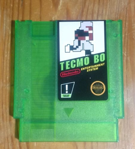 NES Nintendo, Custom Bo Jackson Tecmo Bowl Label on Green Cartridge (No Game)