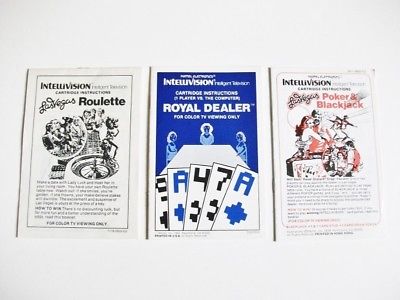 Mattel Intellivision Casino Games Instruction Booklets - Set of 3 - 1979 & 1982