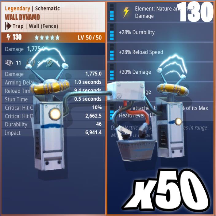 FORTNITE Save the World | x50 Wall Dynamo PL 130 BLUE ROLLS | ONE DAY DEAL
