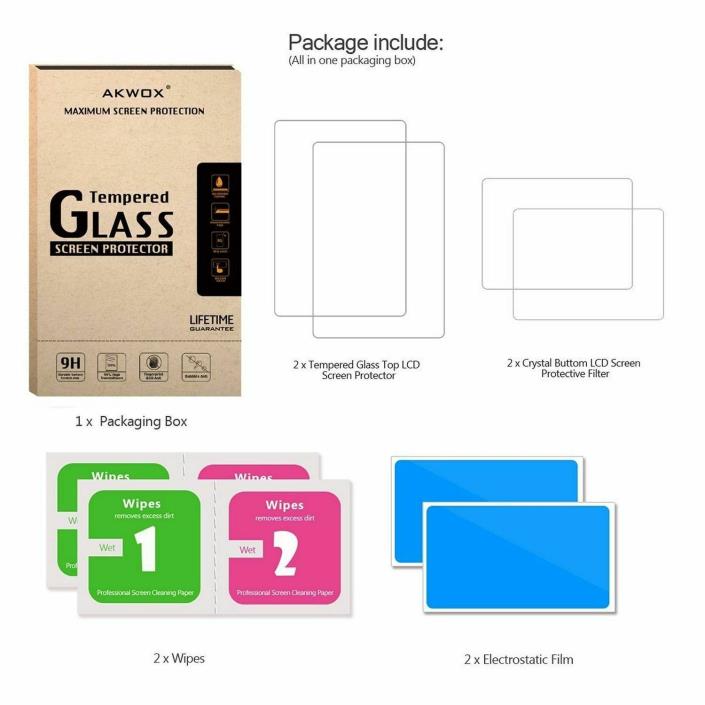 Akwox 2 in 1 9H Glass Top LCD Screen Protector  HD Clear Crystal..2 BOXES IN LOT