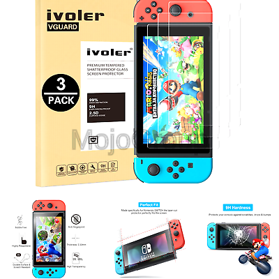 [3 Pack] Nintendo Switch Screen Protector Tempered Glass, iVoler Transparent ...