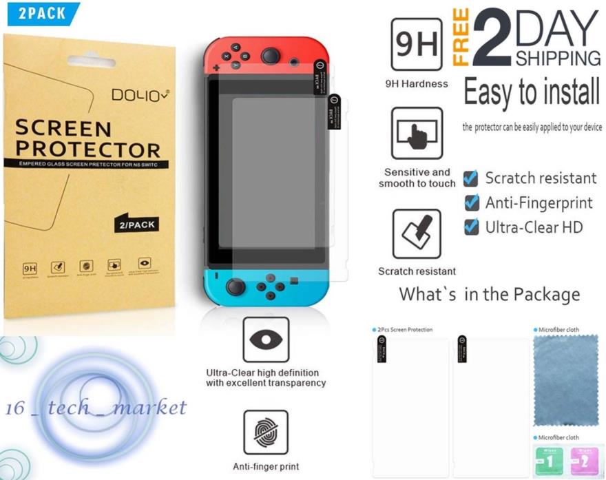 Tempered Glass Screen Protector for Nintendo Switch (2 Pack) NEW