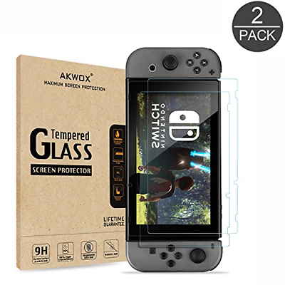 2-Pack Tempered Glass Screen Protector for Nintendo Switch, Akwox [0.3mm 2.5D 9H