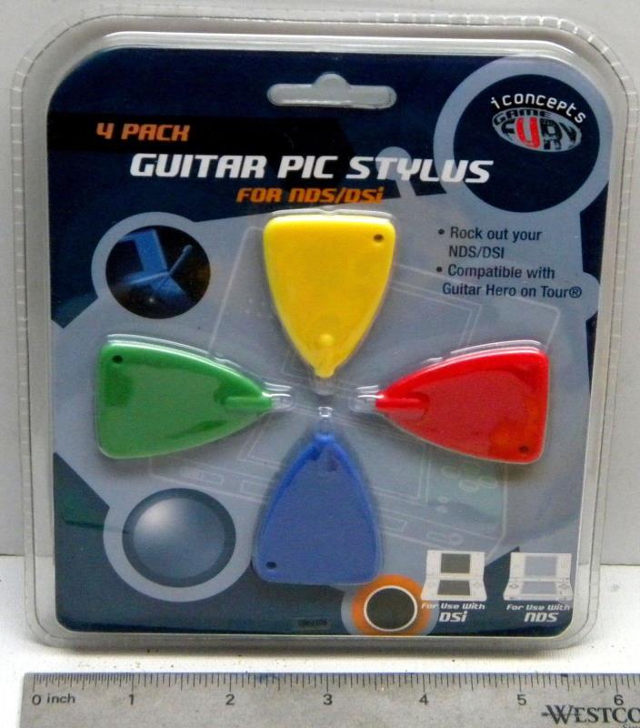 CONCEPTS 4 PACK of GUITAR PIC STYLUS FOR NDS DSI 4 COLORS DSL-490-B NINTENDO