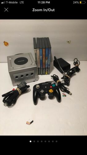Nintendo GameCube Platinum Silver Bundle DOL 001 Controller Cords Games