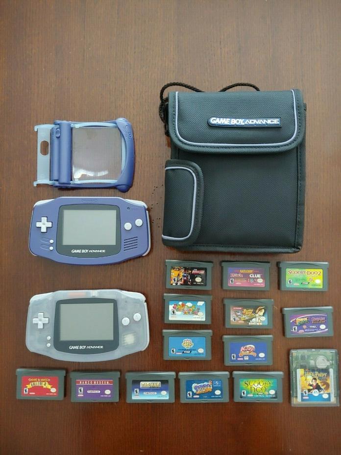 2 Gameboy Advances with OEM Case, Magnifier and Light, and 14 Games COLLECTIBLE