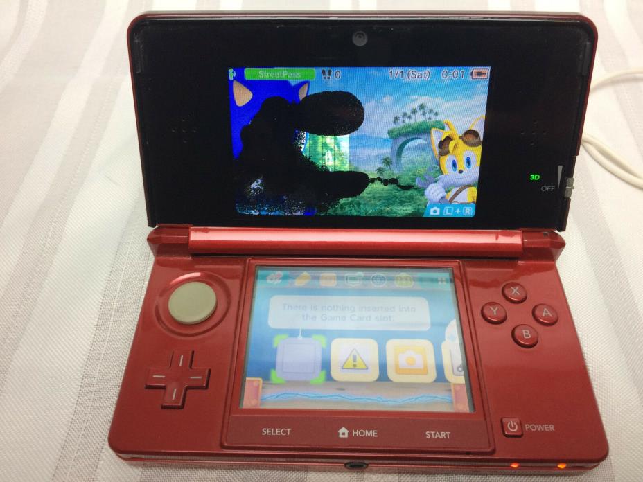 Flame Red Nintendo 3DS System - Top LCD Screen Cracked - PARTS AS/IS