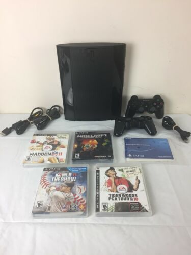Sony Playstation PS3 CECH-4301A 12GB Black 4 Game 2 Controller Bundle Lot