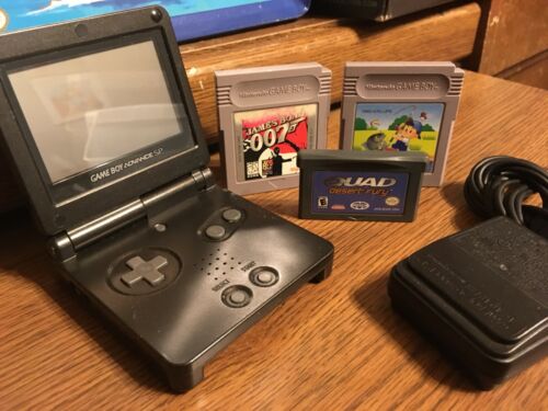 Nintendo Game Boy Advance SP Launch Edition Onyx Black System Bundle Games Lot
