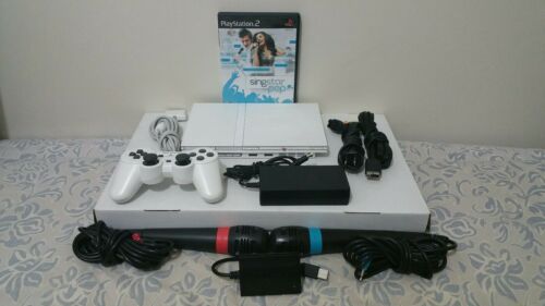 Sony Playstation 2 PS2 Slim Ceramic White Console SCPH-79001 Singstar bundle US