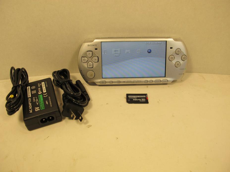 Modded Sony PSP 3000/3001 Silver - Bright - 16GB Memory Card - Retro Emulators