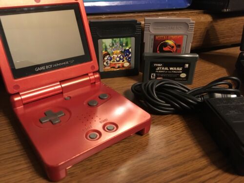 Nintendo Game Boy Advance SP Launch Edition Flame Red Handheld System Bundle Lot