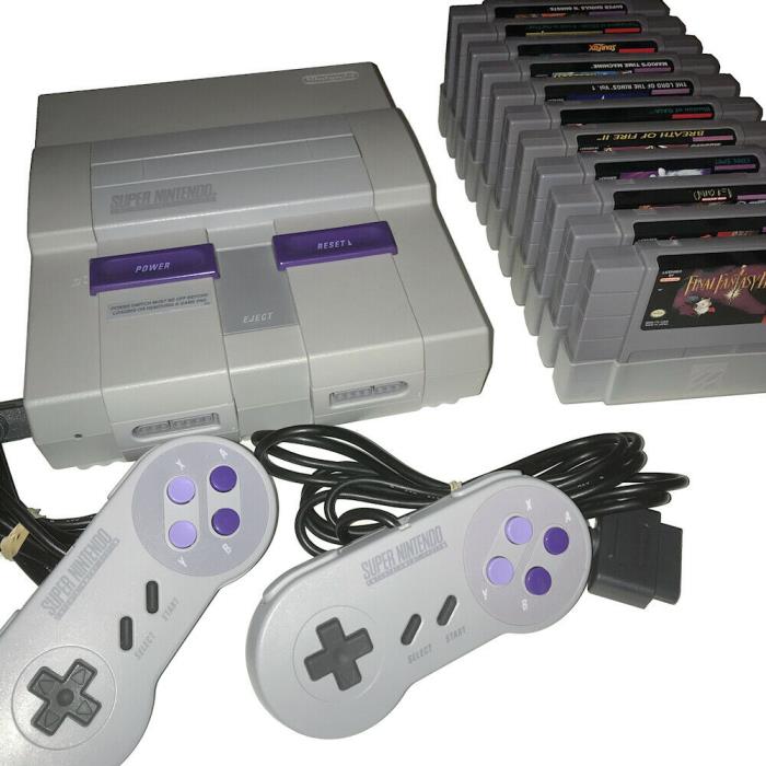 Original Super Nintendo SNES Console Bundle w/ 2 Controllers +11 BEST GAMES LOT