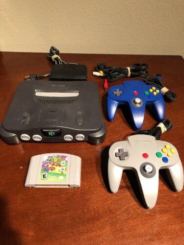 Nintendo 64 Console System Two Controllers Super Mario 64 N64 Lot Bundle !