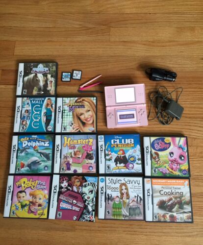 Nintendo DS Lite Pink 13 games Lot ~ Kids, Girls Lot