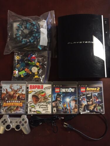 Sony PlayStation 3 PS3 Launch Edition 80GB Piano Black Bundle w/4 Games Tested!!