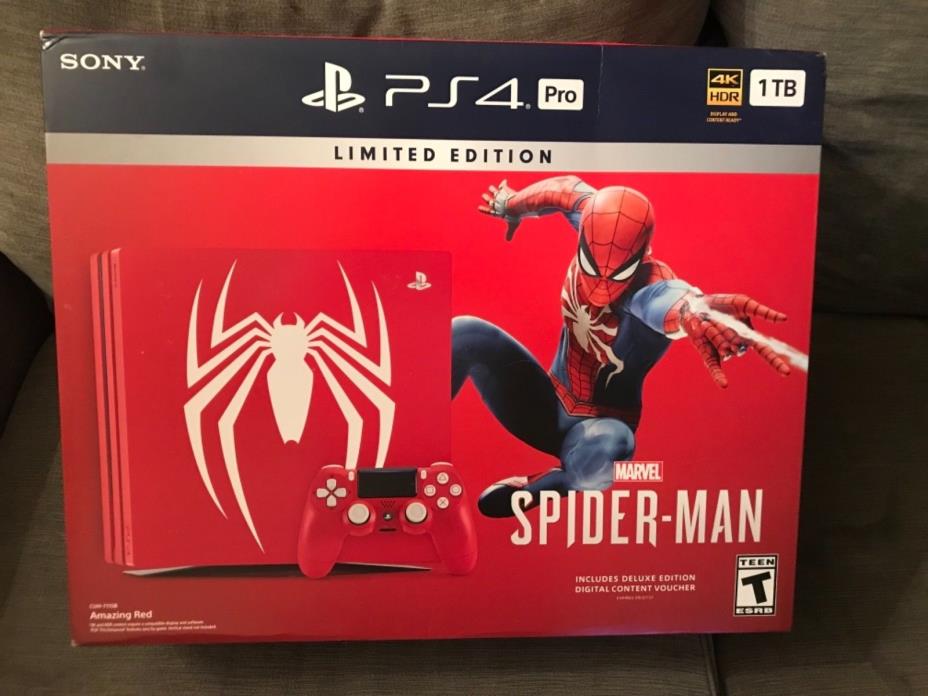 NEW SONY PS4 PRO 1TB SPIDER-MAN LIMITED EDITION AMAZING RED BUNDLE PLAYSTATION 4
