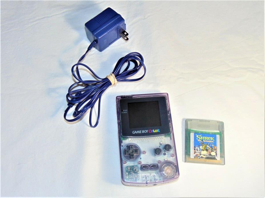 Nintendo Game Boy Color Atomic Purple CGB-001 with Shrek and Adapter