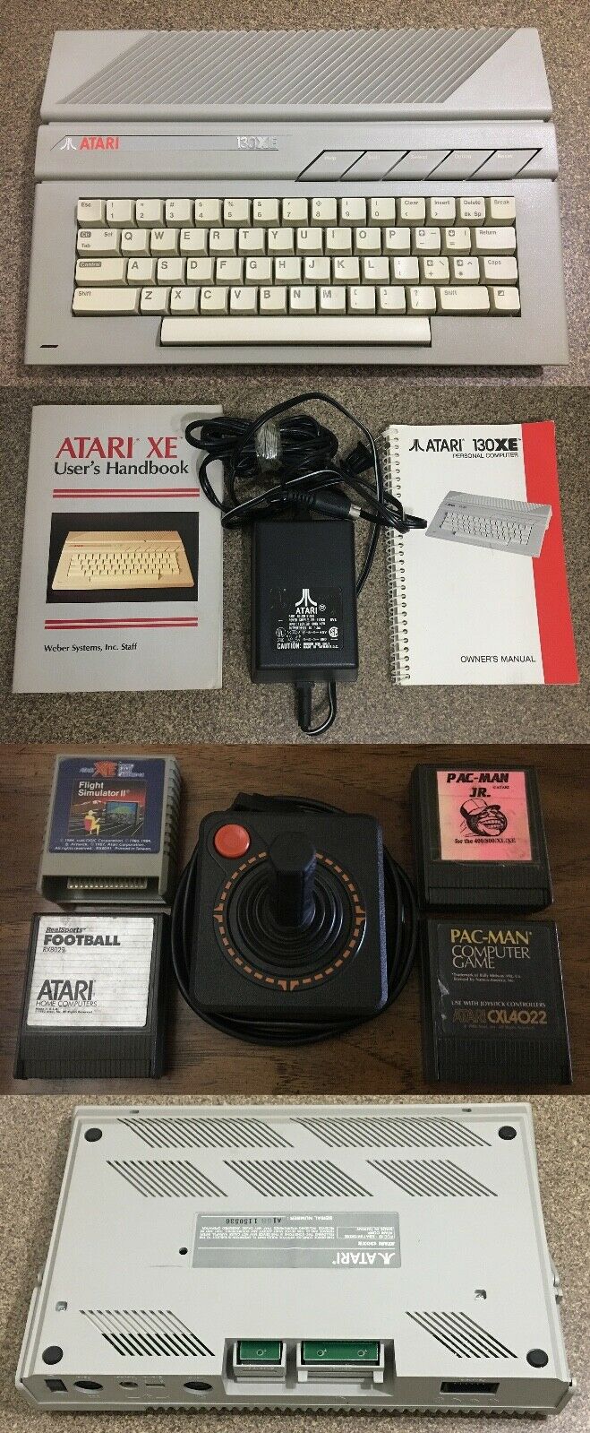 Atari 130XE Working System Manual Joystick Jr. Pac-Man 800 Vintage Computer Lot