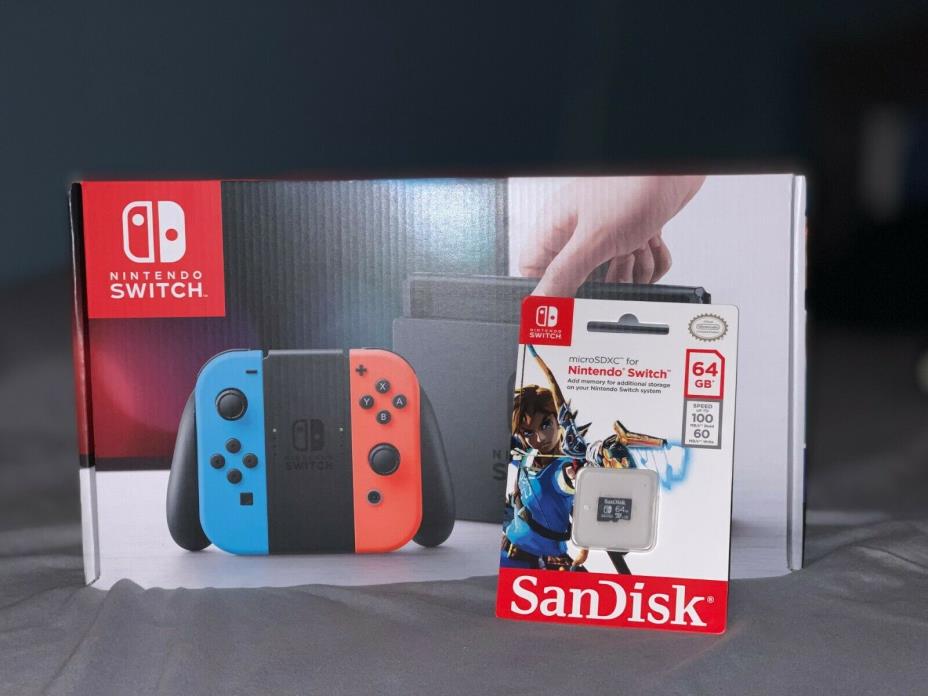 Brand New Nintendo Switch Neon & Blue w/64 GB memory card