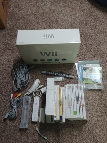 Nintendo Wii Console in Box Gamecube Compatible wii sports bundle w/ 12 games!
