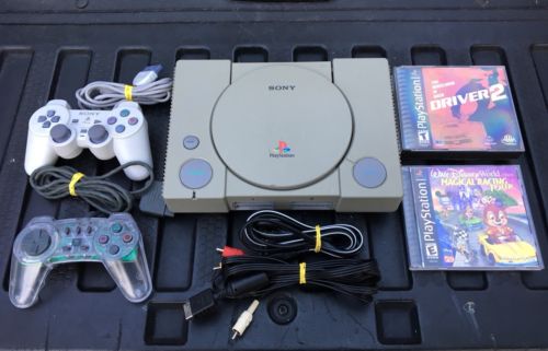Original SONY Playstation 1 PS1 Console & 2 controllers 2 Games