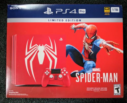 Spider-Man PS4 Pro 1 TB Limited Edition Console Bundle PlayStation 4 Pro In-Hand