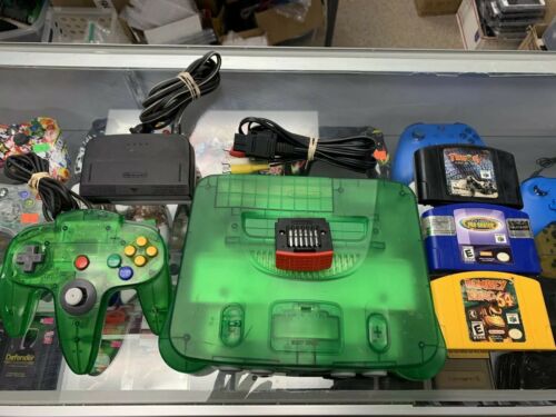 Nintendo 64 N64 Jungle Green Console System w/ 3 Games & Expansion Pack !!!!