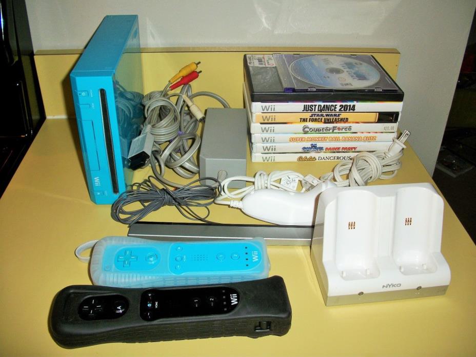 Nintendo Wii Limited Edition Blue Console Games Lot Nyko Charger Star Wars