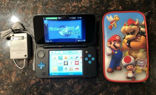 Nintendo 2DS XL Black/Turquoise Handheld System w/ Mario Case & Charger