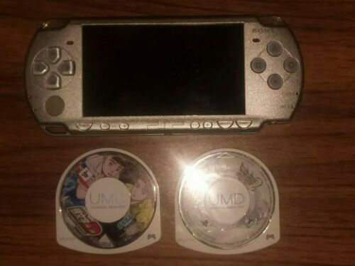 Sony PSP 2001 Silver bundle 2 games UNTESTED CLEAN NO WIRES AS IS