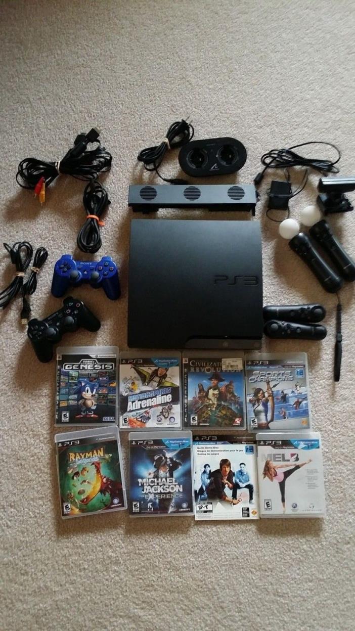 PS3 PlayStation3 BluRay Bundle with Move & 6 Games EUC
