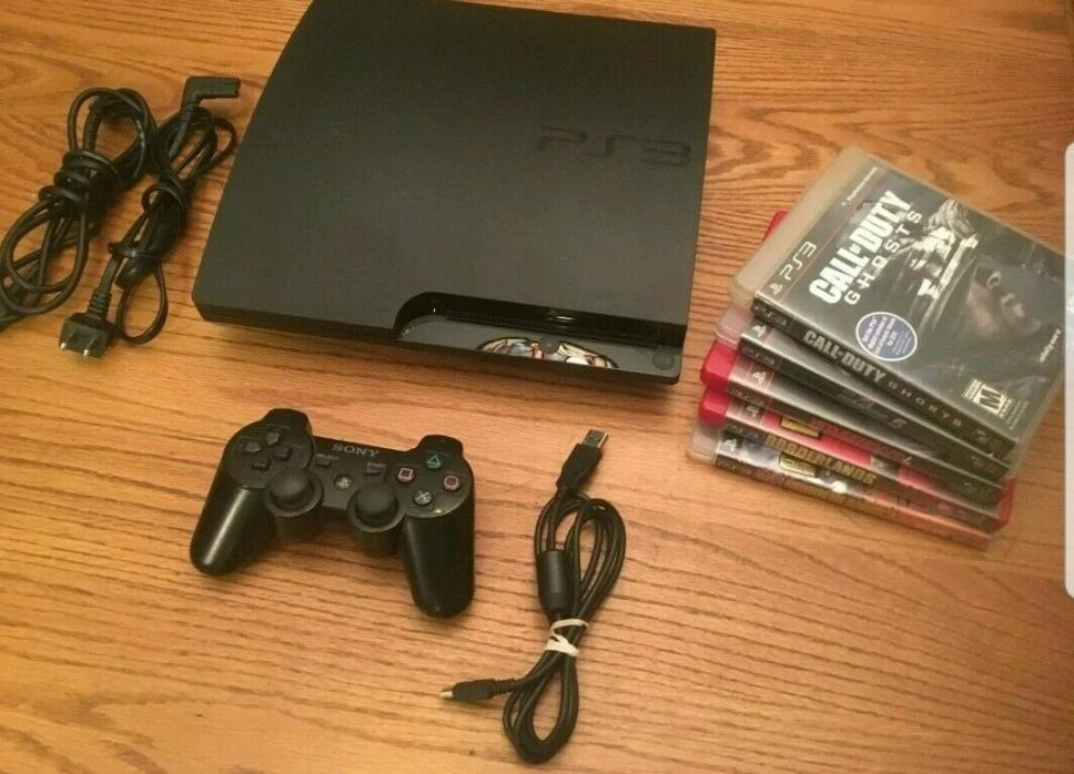 Sony PS3 PlayStation 3 Slim CECH-3001B 320GB Bundle 5 games Clean!!