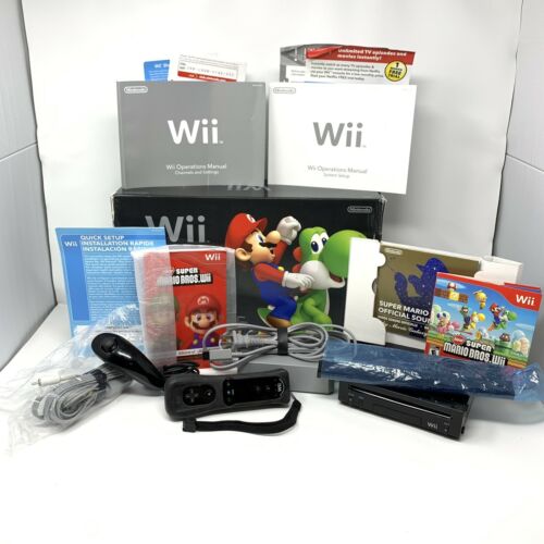 CIB Nintendo Wii Black Console New Super Mario Bros w/ Soundtrack & Manuals