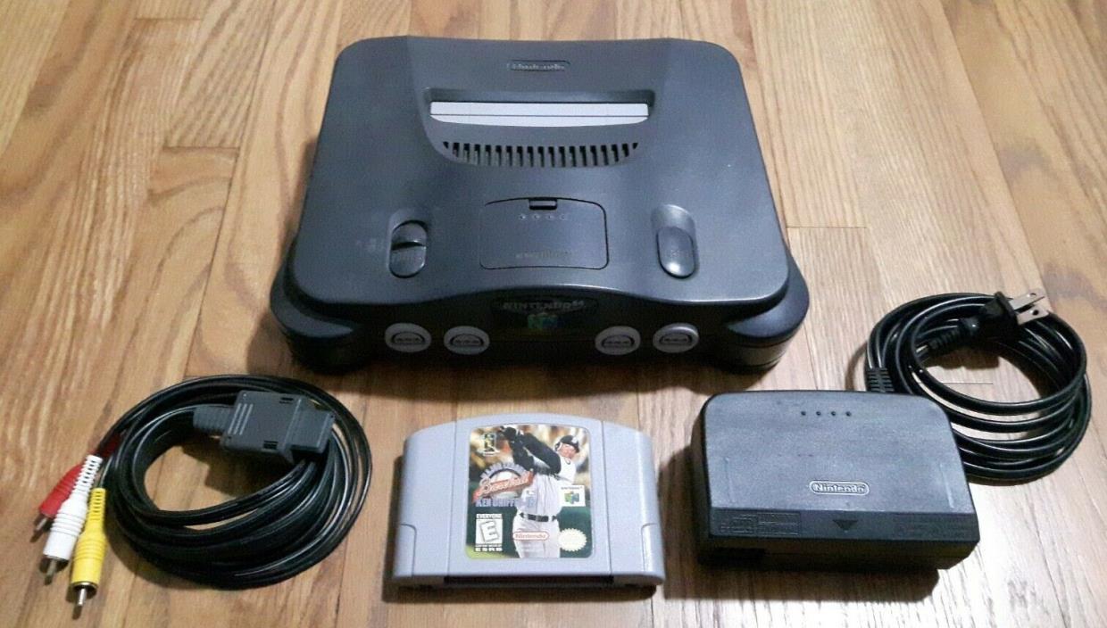 Nintendo 64 N64 Charcoal Grey Console with Ken Griffey game (Tested and Working)