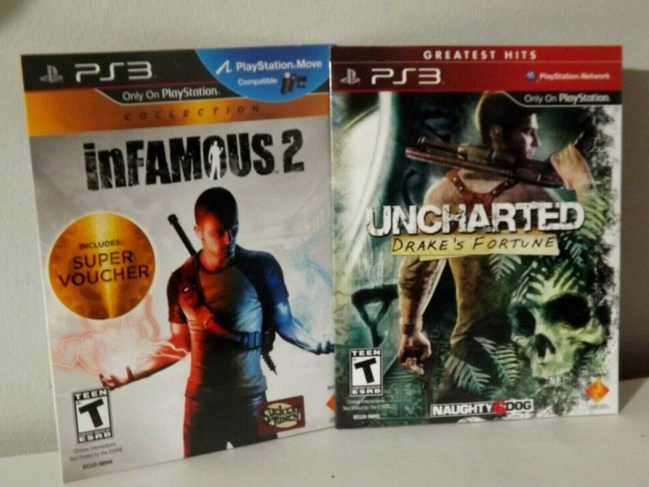 New Lot 2 PS3 inFamous Collection (Sony PlayStation 3 & Uncharted Drake Fortune