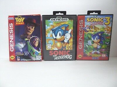 3 Sega Genesis Games, Sonic The Hedgehog, Sonic The Hedghog 3, and Toy Story