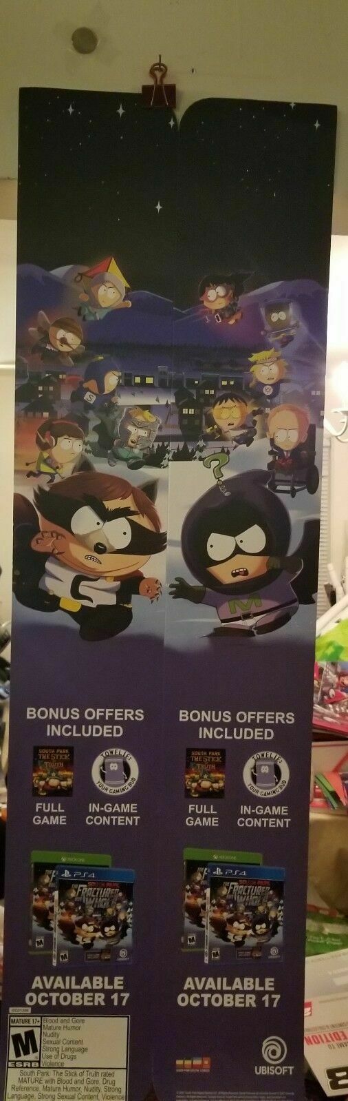 HUGE SOUTH PARK FRACTURED BUT WHOLE GAMESTOP PROMO STANDEE POSTER DISPLAY