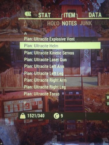 Fallout 76 In Game Ultracite Armor Plans 6/6 Xbox One